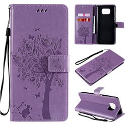 Embossing Butterfly Tree Leather Wallet Case for Mi Xiaomi Poco X3 NFC - Violet