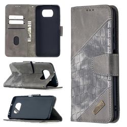 BinfenColor BF04 Color Block Stitching Crocodile Leather Case Cover for Mi Xiaomi Poco X3 NFC - Gray