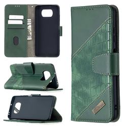 BinfenColor BF04 Color Block Stitching Crocodile Leather Case Cover for Mi Xiaomi Poco X3 NFC - Green
