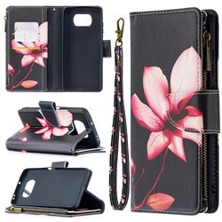 Lotus Flower Binfen Color BF03 Retro Zipper Leather Wallet Phone Case for Mi Xiaomi Poco X3 NFC