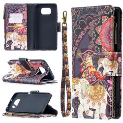 Totem Flower Elephant Binfen Color BF03 Retro Zipper Leather Wallet Phone Case for Mi Xiaomi Poco X3 NFC