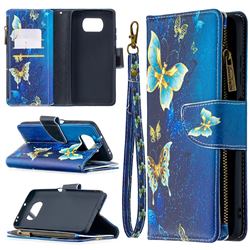 Golden Butterflies Binfen Color BF03 Retro Zipper Leather Wallet Phone Case for Mi Xiaomi Poco X3 NFC