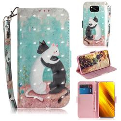 Black and White Cat 3D Painted Leather Wallet Phone Case for Mi Xiaomi Poco X3 NFC