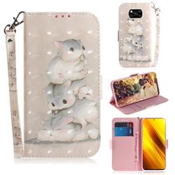 Three Squirrels 3D Painted Leather Wallet Phone Case for Mi Xiaomi Poco X3 NFC