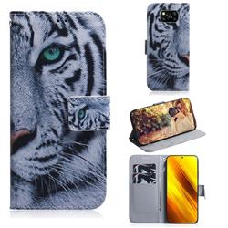 White Tiger PU Leather Wallet Case for Mi Xiaomi Poco X3 NFC