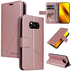 GQ.UTROBE Right Angle Silver Pendant Leather Wallet Phone Case for Mi Xiaomi Poco X3 NFC - Rose Gold