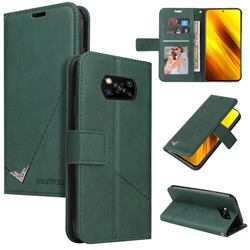 GQ.UTROBE Right Angle Silver Pendant Leather Wallet Phone Case for Mi Xiaomi Poco X3 NFC - Green