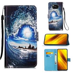 Waves and Sun Matte Leather Wallet Phone Case for Mi Xiaomi Poco X3 NFC