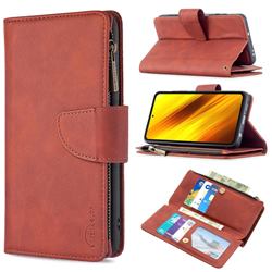 Binfen Color BF02 Sensory Buckle Zipper Multifunction Leather Phone Wallet for Mi Xiaomi Poco X3 NFC - Brown