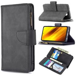 Binfen Color BF02 Sensory Buckle Zipper Multifunction Leather Phone Wallet for Mi Xiaomi Poco X3 NFC - Black