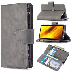 Binfen Color BF02 Sensory Buckle Zipper Multifunction Leather Phone Wallet for Mi Xiaomi Poco X3 NFC - Gray