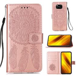 Embossing Dream Catcher Mandala Flower Leather Wallet Case for Mi Xiaomi Poco X3 NFC - Rose Gold
