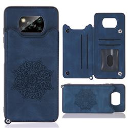 Luxury Mandala Multi-function Magnetic Card Slots Stand Leather Back Cover for Mi Xiaomi Poco X3 NFC - Blue
