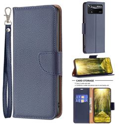 Classic Luxury Litchi Leather Phone Wallet Case for Mi Xiaomi Poco X4 Pro 5G - Blue
