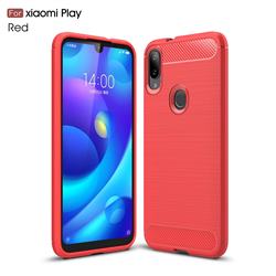 Luxury Carbon Fiber Brushed Wire Drawing Silicone TPU Back Cover for Xiaomi Mi Play - Red