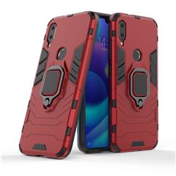 Black Panther Armor Metal Ring Grip Shockproof Dual Layer Rugged Hard Cover for Xiaomi Mi Play - Red