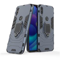 Black Panther Armor Metal Ring Grip Shockproof Dual Layer Rugged Hard Cover for Xiaomi Mi Play - Blue