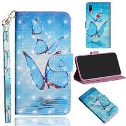 Blue Sea Butterflies 3D Painted Leather Wallet Case for Xiaomi Mi Play