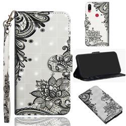 Black Lace Flower 3D Painted Leather Wallet Case for Xiaomi Mi Play
