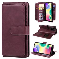 Multi-function Ten Card Slots and Photo Frame PU Leather Wallet Phone Case Cover for Xiaomi Redmi 10A - Claret