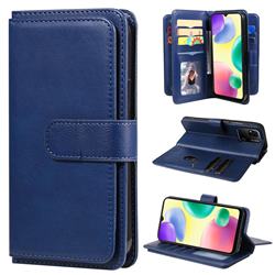 Multi-function Ten Card Slots and Photo Frame PU Leather Wallet Phone Case Cover for Xiaomi Redmi 10A - Dark Blue