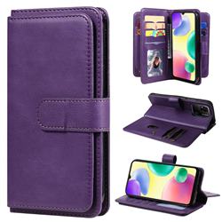 Multi-function Ten Card Slots and Photo Frame PU Leather Wallet Phone Case Cover for Xiaomi Redmi 10A - Violet