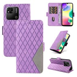 Grid Pattern Splicing Protective Wallet Case Cover for Xiaomi Redmi 10A - Purple