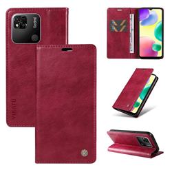 YIKATU Litchi Card Magnetic Automatic Suction Leather Flip Cover for Xiaomi Redmi 10A - Wine Red