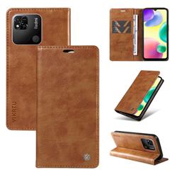 YIKATU Litchi Card Magnetic Automatic Suction Leather Flip Cover for Xiaomi Redmi 10A - Brown