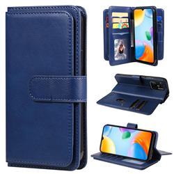 Multi-function Ten Card Slots and Photo Frame PU Leather Wallet Phone Case Cover for Xiaomi Redmi 10C - Dark Blue