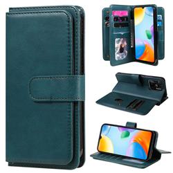 Multi-function Ten Card Slots and Photo Frame PU Leather Wallet Phone Case Cover for Xiaomi Redmi 10C - Dark Green