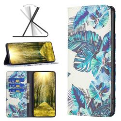 Blue Leaf Slim Magnetic Attraction Wallet Flip Cover for Xiaomi Redmi 10C