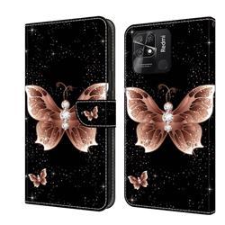Black Diamond Butterfly Crystal PU Leather Protective Wallet Case Cover for Xiaomi Redmi 10C