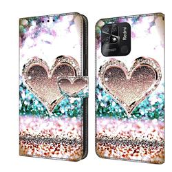 Pink Diamond Heart Crystal PU Leather Protective Wallet Case Cover for Xiaomi Redmi 10C