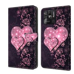 Lace Heart Crystal PU Leather Protective Wallet Case Cover for Xiaomi Redmi 10C