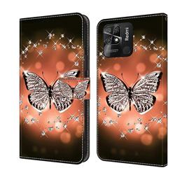 Crystal Butterfly Crystal PU Leather Protective Wallet Case Cover for Xiaomi Redmi 10C