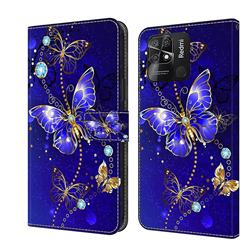 Blue Diamond Butterfly Crystal PU Leather Protective Wallet Case Cover for Xiaomi Redmi 10C