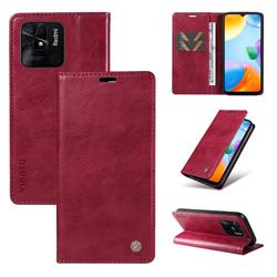 YIKATU Litchi Card Magnetic Automatic Suction Leather Flip Cover for Xiaomi Redmi 10C - Wine Red