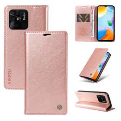 YIKATU Litchi Card Magnetic Automatic Suction Leather Flip Cover for Xiaomi Redmi 10C - Rose Gold