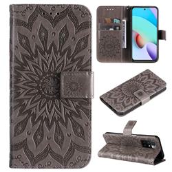 Embossing Sunflower Leather Wallet Case for Xiaomi Redmi 10 5G - Gray