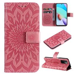Embossing Sunflower Leather Wallet Case for Xiaomi Redmi 10 5G - Pink