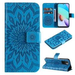 Embossing Sunflower Leather Wallet Case for Xiaomi Redmi 10 5G - Blue