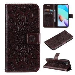 Embossing Sunflower Leather Wallet Case for Xiaomi Redmi 10 5G - Brown