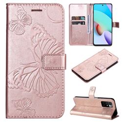 Embossing 3D Butterfly Leather Wallet Case for Xiaomi Redmi 10 5G - Rose Gold