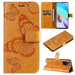 Embossing 3D Butterfly Leather Wallet Case for Xiaomi Redmi 10 5G - Yellow