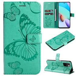 Embossing 3D Butterfly Leather Wallet Case for Xiaomi Redmi 10 5G - Green