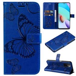Embossing 3D Butterfly Leather Wallet Case for Xiaomi Redmi 10 5G - Blue