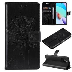 Embossing Butterfly Tree Leather Wallet Case for Xiaomi Redmi 10 5G - Black