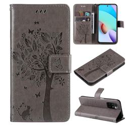 Embossing Butterfly Tree Leather Wallet Case for Xiaomi Redmi 10 5G - Grey
