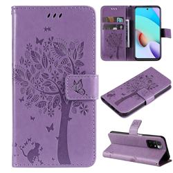 Embossing Butterfly Tree Leather Wallet Case for Xiaomi Redmi 10 5G - Violet